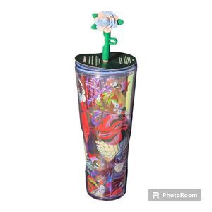 Starbucks Holiday 2023 Cold Cup Tumbler ROSE SILICONE STRAW TOPPER 24oz NWT